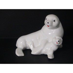 Seal Mother w/ Baby Pup Porcelain VTG Eden's Bliss